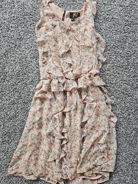 Floral Ruffle Midi Dress — Peach Floral